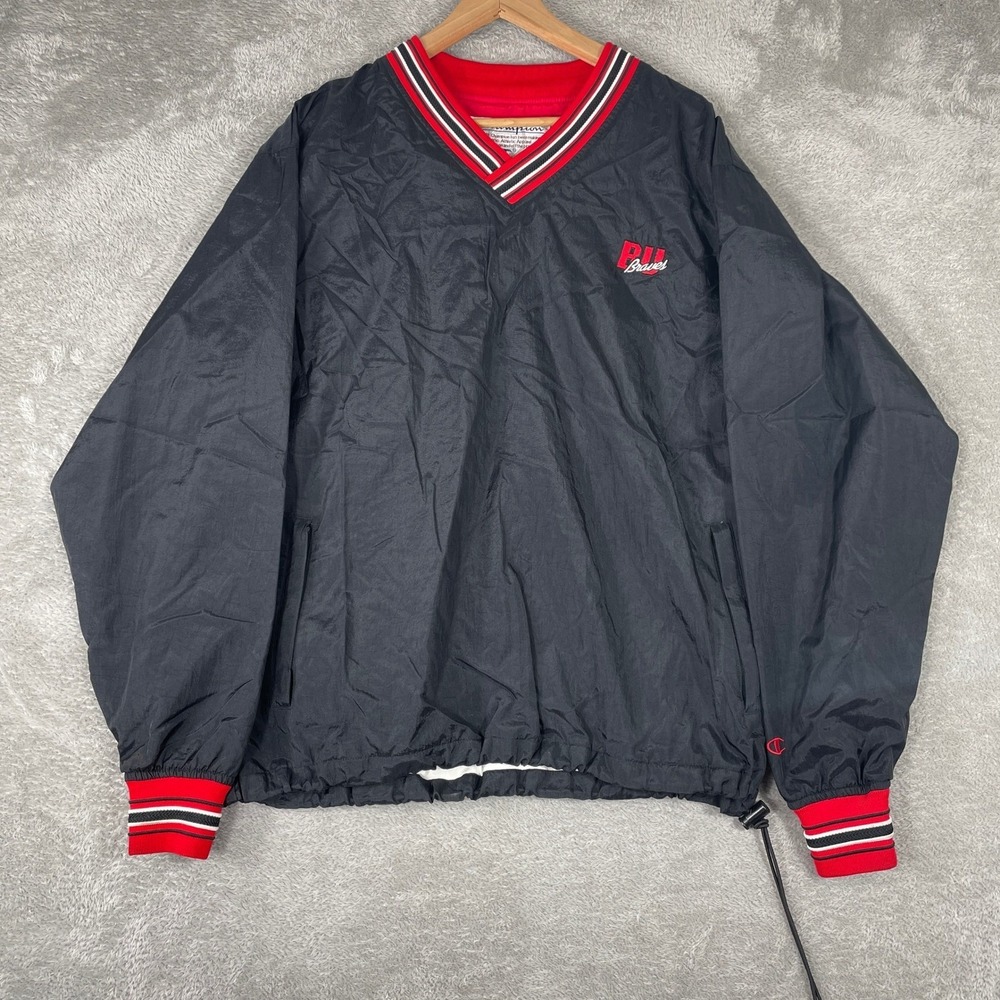 Champion Bradley University Braves Windbreaker Pullover Men Medium Black Striped